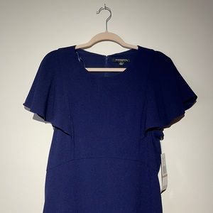Sharagano Navy Ruffled Sleeve Dress